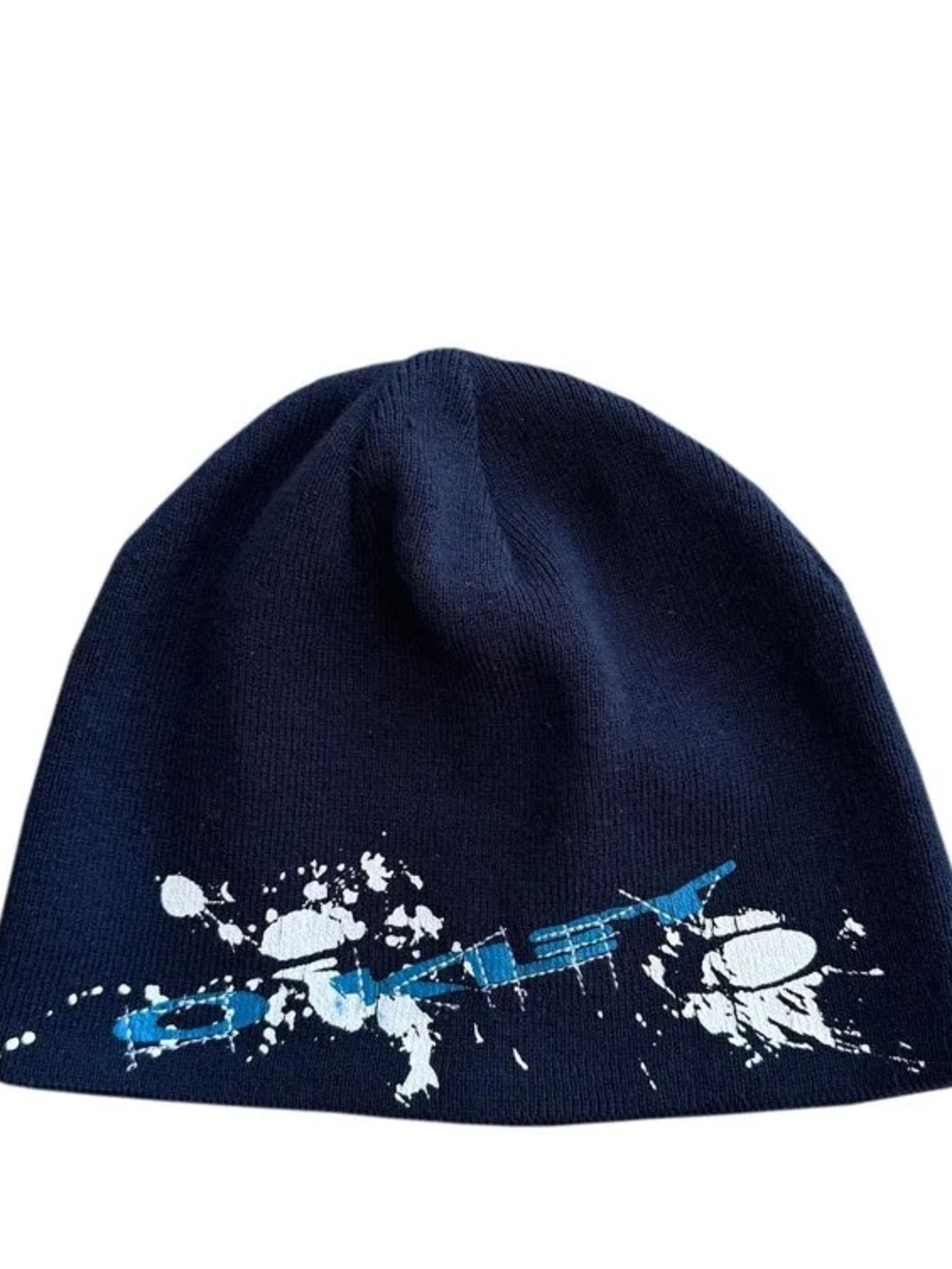 Vintage Oakley Splatter Logo Navy Beanie